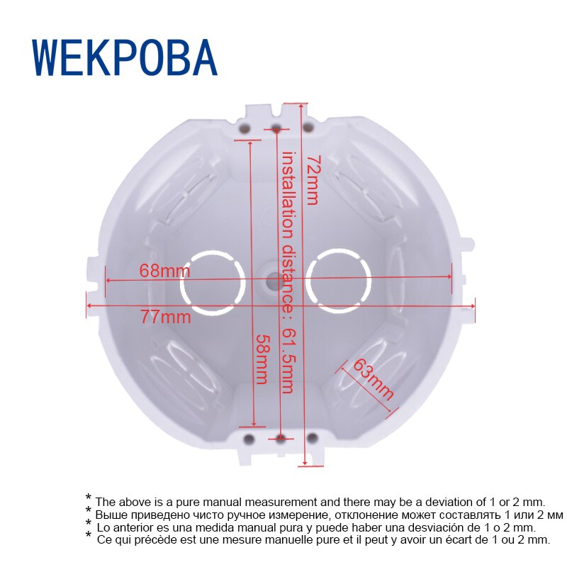 WEKPOBA EU Standard, Wall Round Mounting Box, Internal Cassette, Wiring Box, White Back Box For EU Switch and Socket