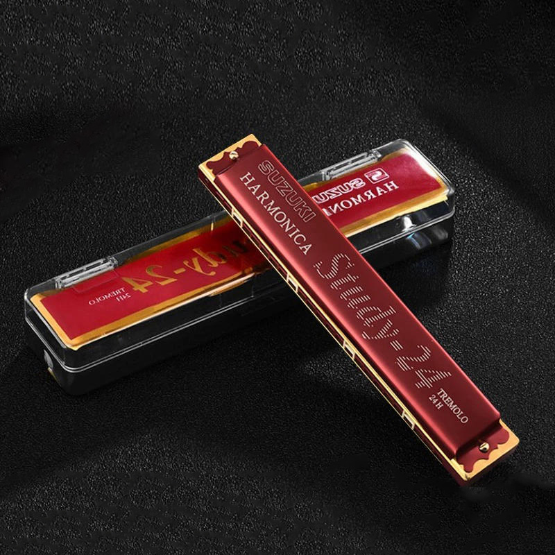 SUZUKI Armónica Tremolo Estudio 24 teclas de C Versión de 5 colores Estudio de armónica polifónica-24 Tremolo 24 C Llave de C japonesa: Rojo