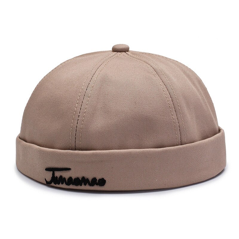 Skullcap bremless lue unisex skullcap sailor cap cuff vintage beanie lue solid bokstav broderi bomull kort beanie stropp cap: Khaki