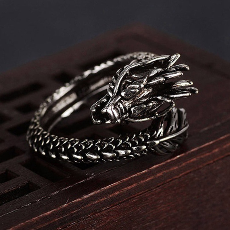 Retro Adjustable Silver Dragon Ring For Men Women Personality Finger Opening Rings