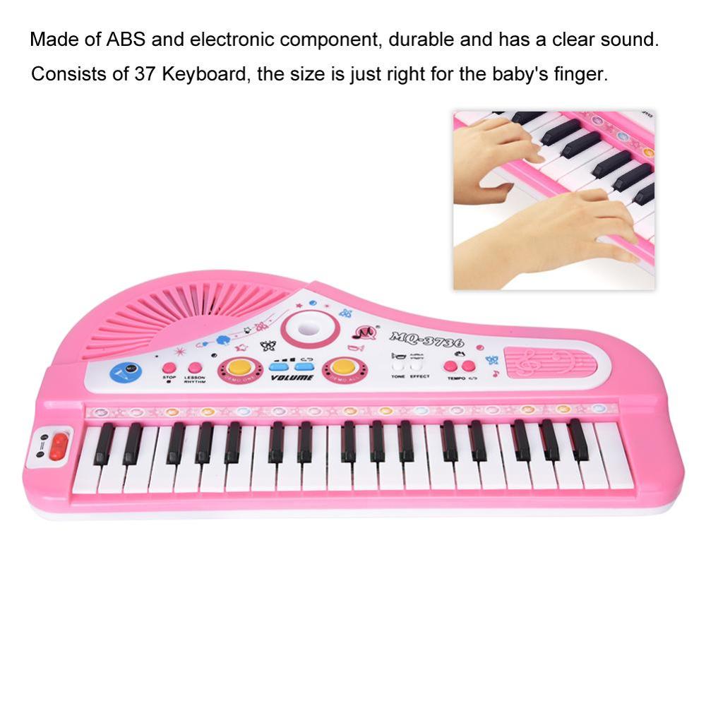 Leuke Roze 37-Key Toetsenbord Met Microfoon Musical Digitale Elektronische Oplaadbare Baby Piano Muziek Leren Educatief Kinderen Speelgoed