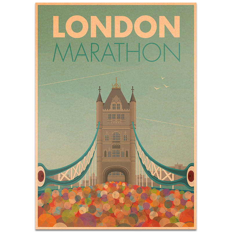 London city rejseplakat håndmalet turistattraktioner vintage kraftpapir pub cafe soveværelse boligindretning wallsticker 42 x 30cm: Tcity 145