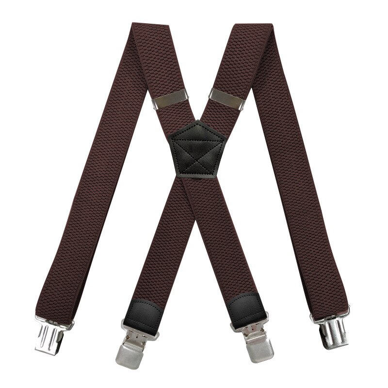 Heren Zware Grote En Lange Bretels 3.8Cm Breed X Terug Met 4 Sterke Clips Verstelbare Elastische Werk Broek bretels-Zwart Bruin: Cafe