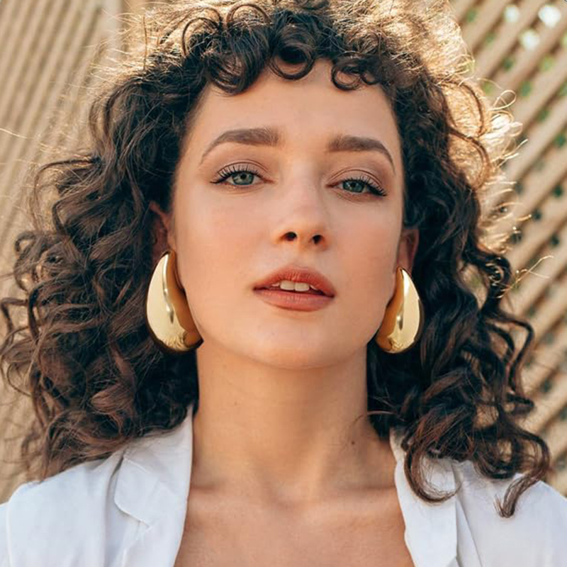 Pendientes de aro dorados gruesos de gran tamaño para mujer y niña, pendientes de gota de agua Extra grandes, aros grandes ligeros, joyería de