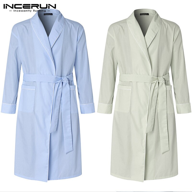 Fritid kortermet v-hals badekåpe menn solide badekåper årsakslommer nattøy nattkjole koselig snøringe nattkjole incerun s -5xl