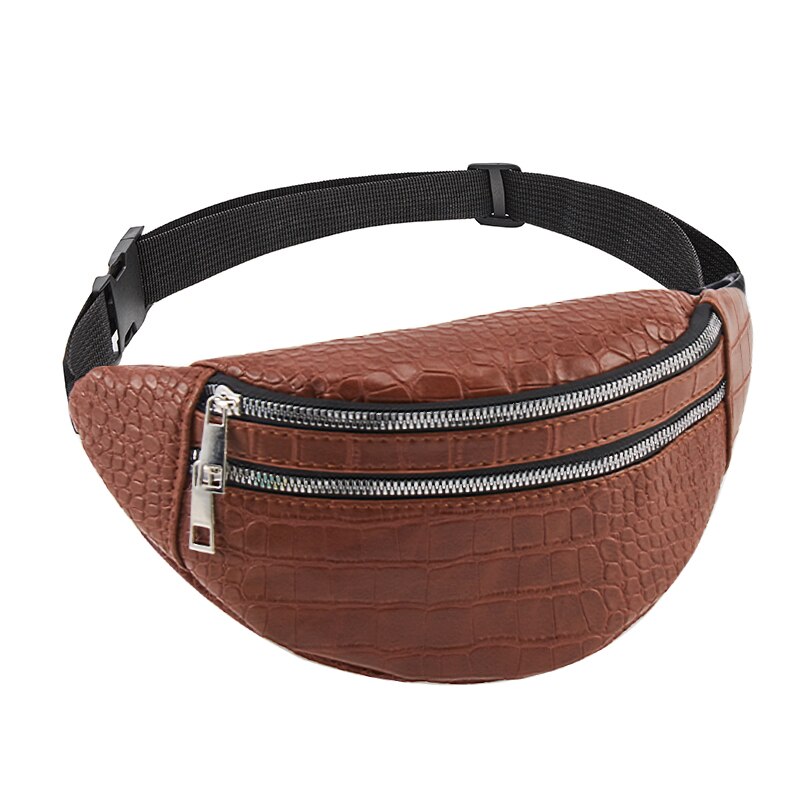 Jin Mantang Women's Waist Bag Crocodile Women PU Leather Bag Fanny Pack Message Bag Fanny Pack Message: Brown