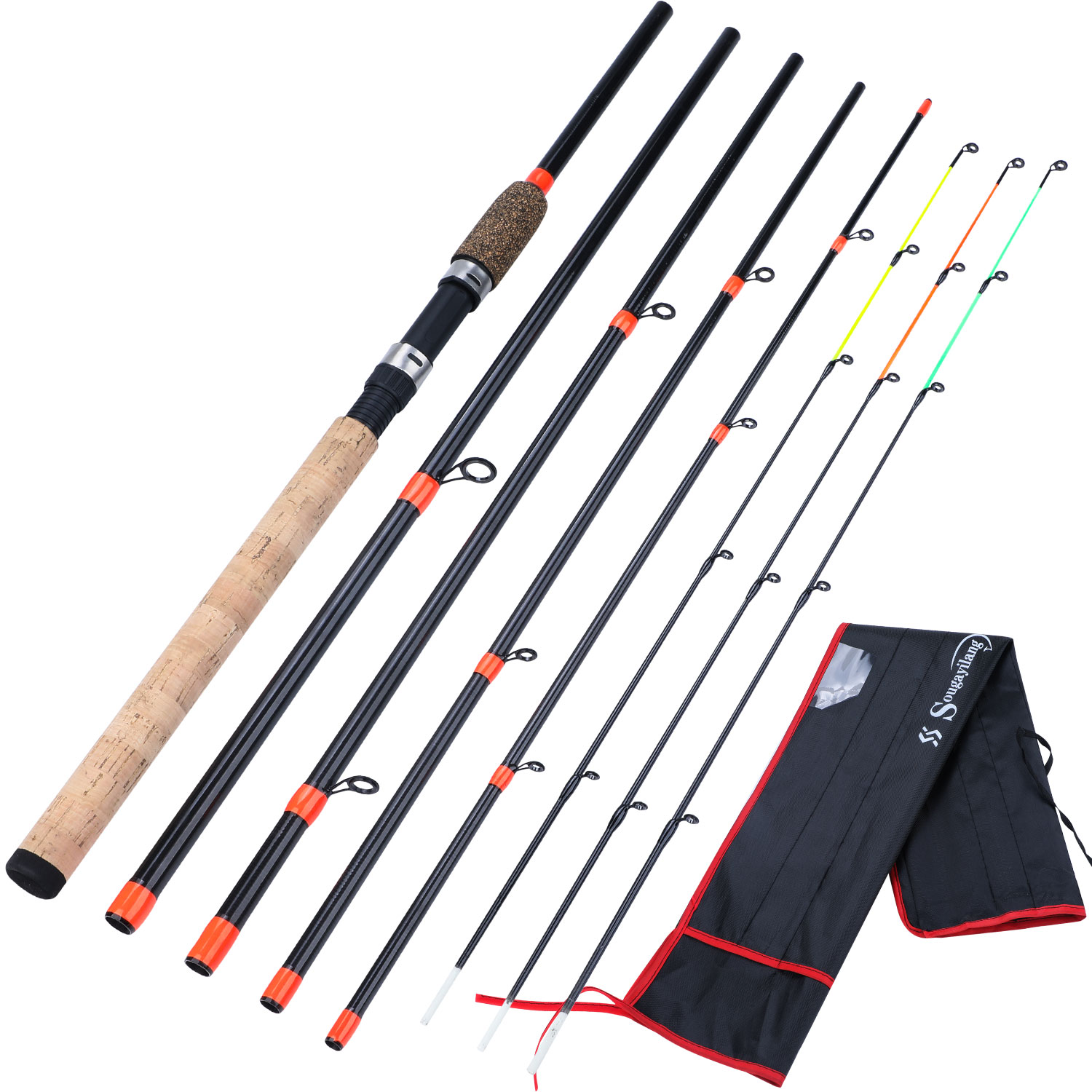 Sougayilang Feeder Hengel Verlengd Handvat 6 Secties Hengel L M H Power Koolstofvezel Reizen Hengel Visgerei: YELLOW