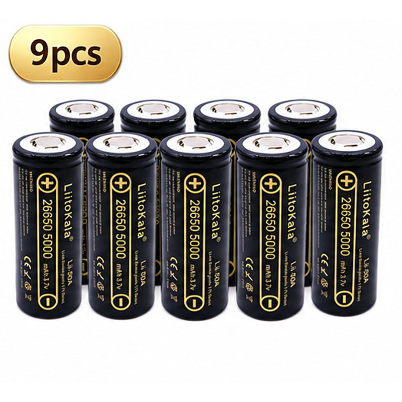 1-10pcs LiitoKala Lii-50A 26650 5000mAh High Capacity 3.7V Lithium Battery For Flashlight Li-ion Rechargeable Battery 26650-50A