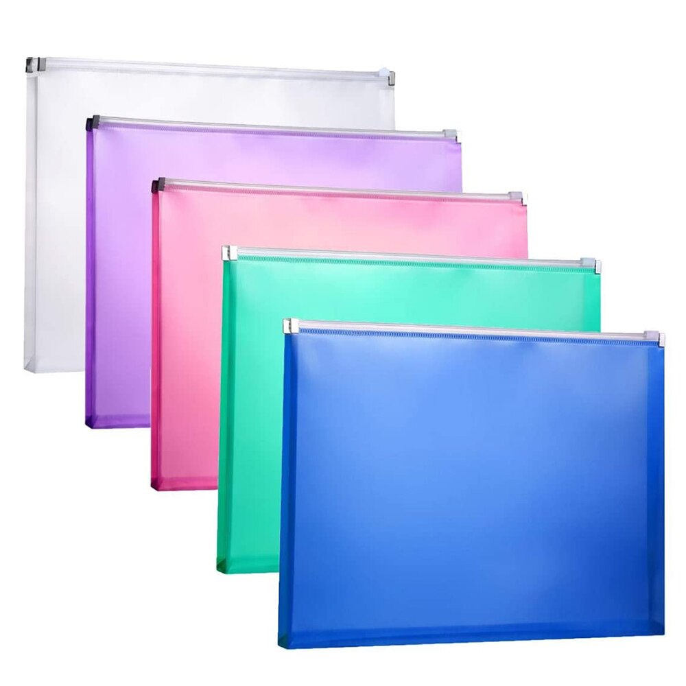 3PCS/Set A4 Poly Zip Envelopes Expandable Plastic Zipper Folders Waterproof Document File Pocket for School Office Organization