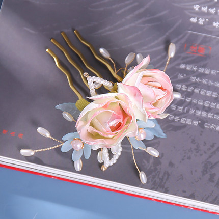 Vintage Chinese Bloem Haaraccessoires Voor Vrouwen Hanfu Roze Haarspeld: 1 piece hair comb
