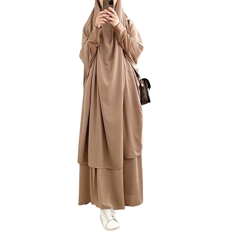 Eid hupullinen musliminaiset hijab mekko rukous vaate jilbab abaya pitkä khimar ramadan puku abayas hame setit islamilaiset vaatteet niqab: Khaki