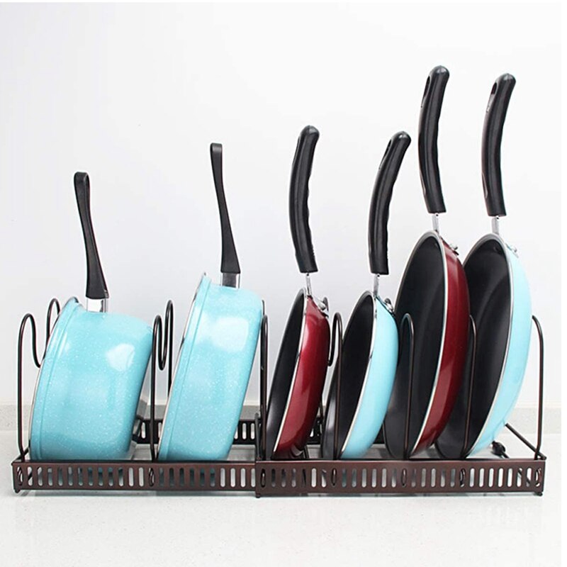 Estante ajustable para ollas y sartenes, organizador de Metal expandible, soporte para utensilios de cocina para horno y almacenamiento de utensilios de cocina