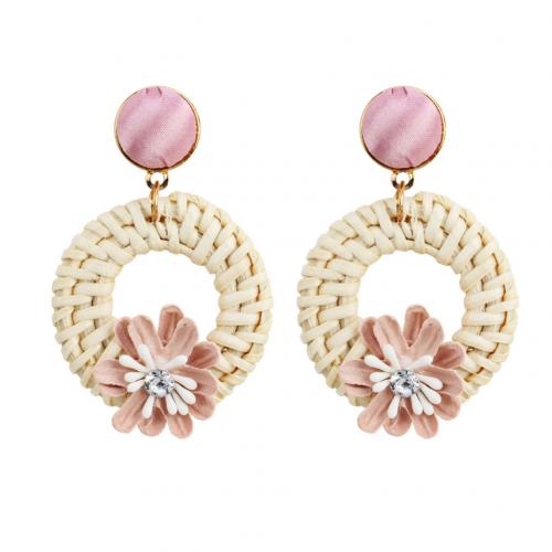 Stilvolle Weihnachten Ohrringe Beste Schmuck Frauen Rattan Weave Hohl Runde Kreis Blume Ohr Ohrringe Schmuck: Pink