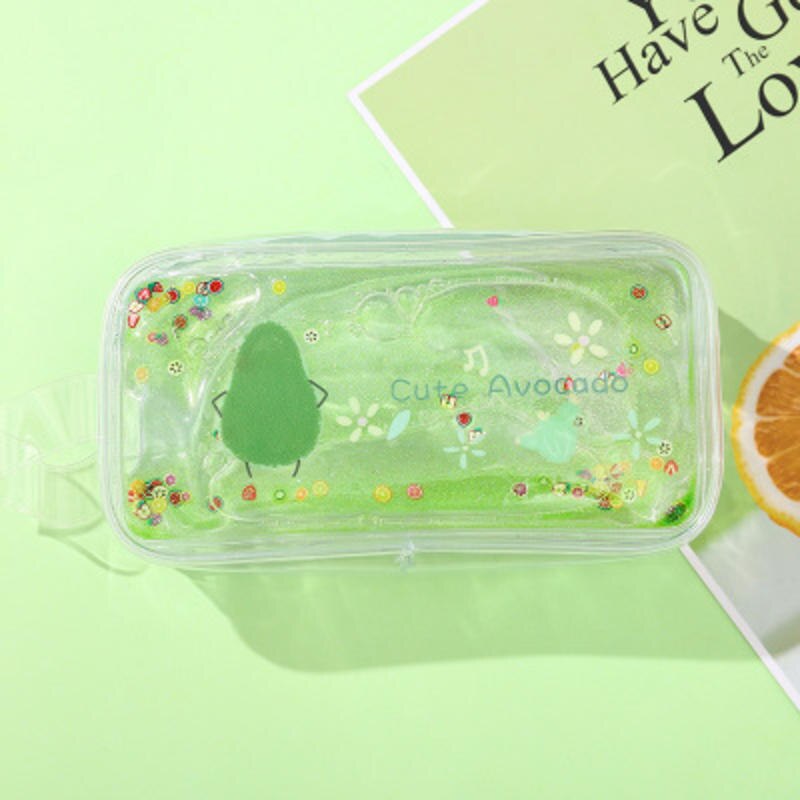 Cartuchera Kawaii, caja de lápices escolar transparente de aguacate para niñas, cartuchera, bolsa de lápices, artículos de papelería escolar, para niños: 02