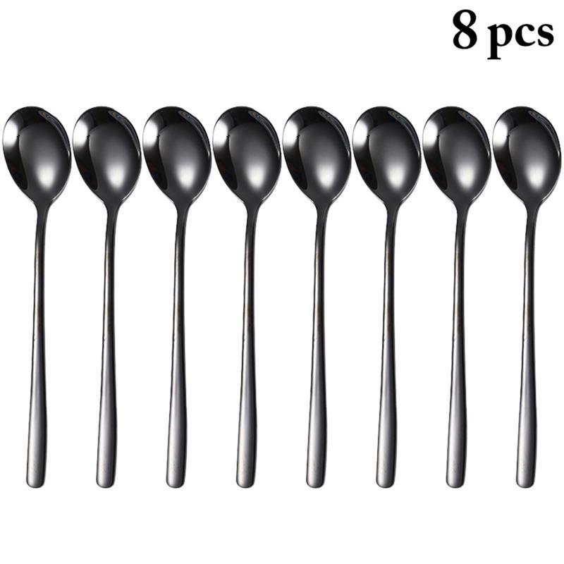 Eenvoudige Salade Lepel 8Pcs Rvs Lepel Serveren Diner Lepels Kleurrijke Unieke Lepels Voor Keuken: Black