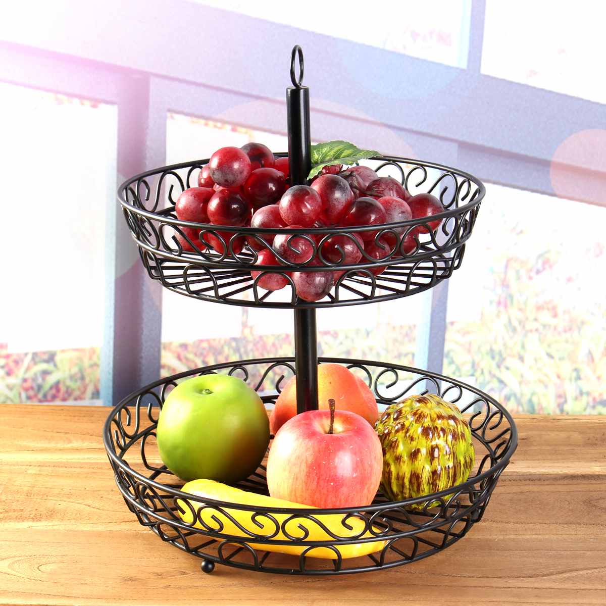 2 Tier Zwart Fruit Mand Houder Decoratieve Tafelblad Kom Stand Voor Groenten Snacks Huishoudelijke Producten