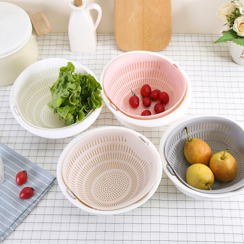 Kitchen Fruit Storage Basket Multi-Function Double-Layer Fruit Basket Vegetable Cleaning Drain Basket Kitchen Storage