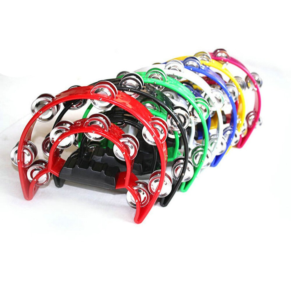 2pcs Double Row Tambourine Half Moon Metal Musical Jingles Tambourine Hand Held Rattle for Bar Party (Red)