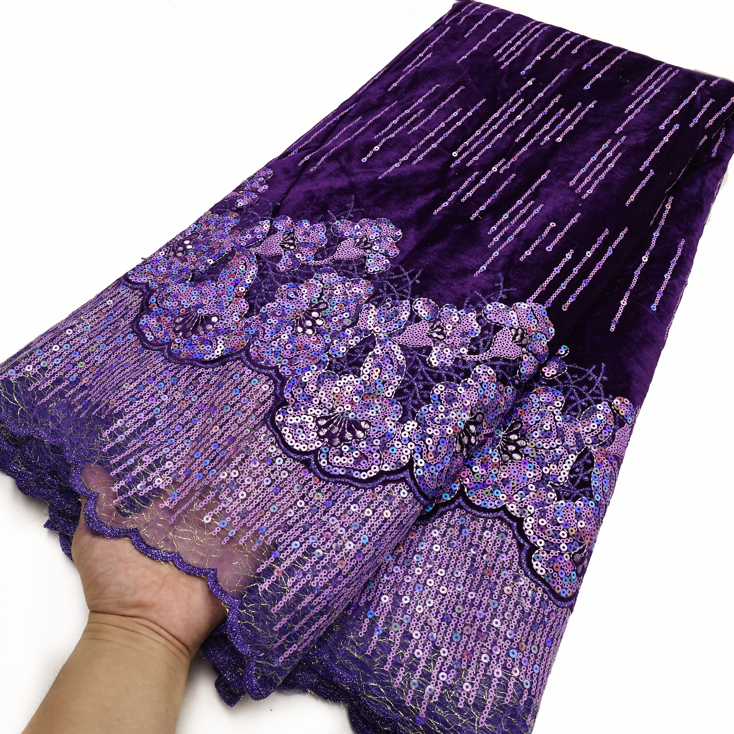 Tessuto di pizzo di velluto africano di moda tutto'ingrosso di alta qualità donne partito paillettes ricamo materiali di pizzo nigeriano