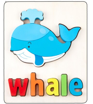 Wooden Animal Puzzle Montessori Letter Puzzle Preschool Learning Educational Game Baby Toddler Toys for Children: Whale