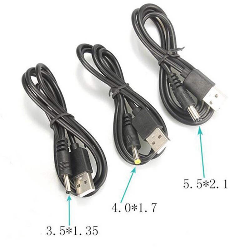 USB Port To 2.5 3.5 4.0 5.5mm 5V DC Barrel Jack Power Cable Cord Connector Black