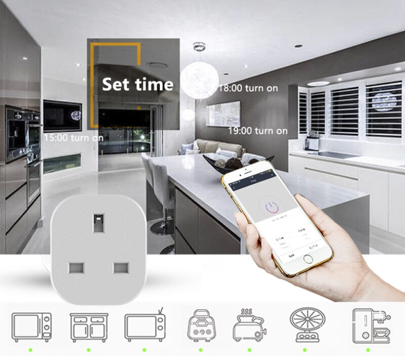 Cell Phone WIFI Smart Plug Wireless Voice Control Remote Socket Smart Timer Plug UK Home Fire Retardant PC Smart Power Socket