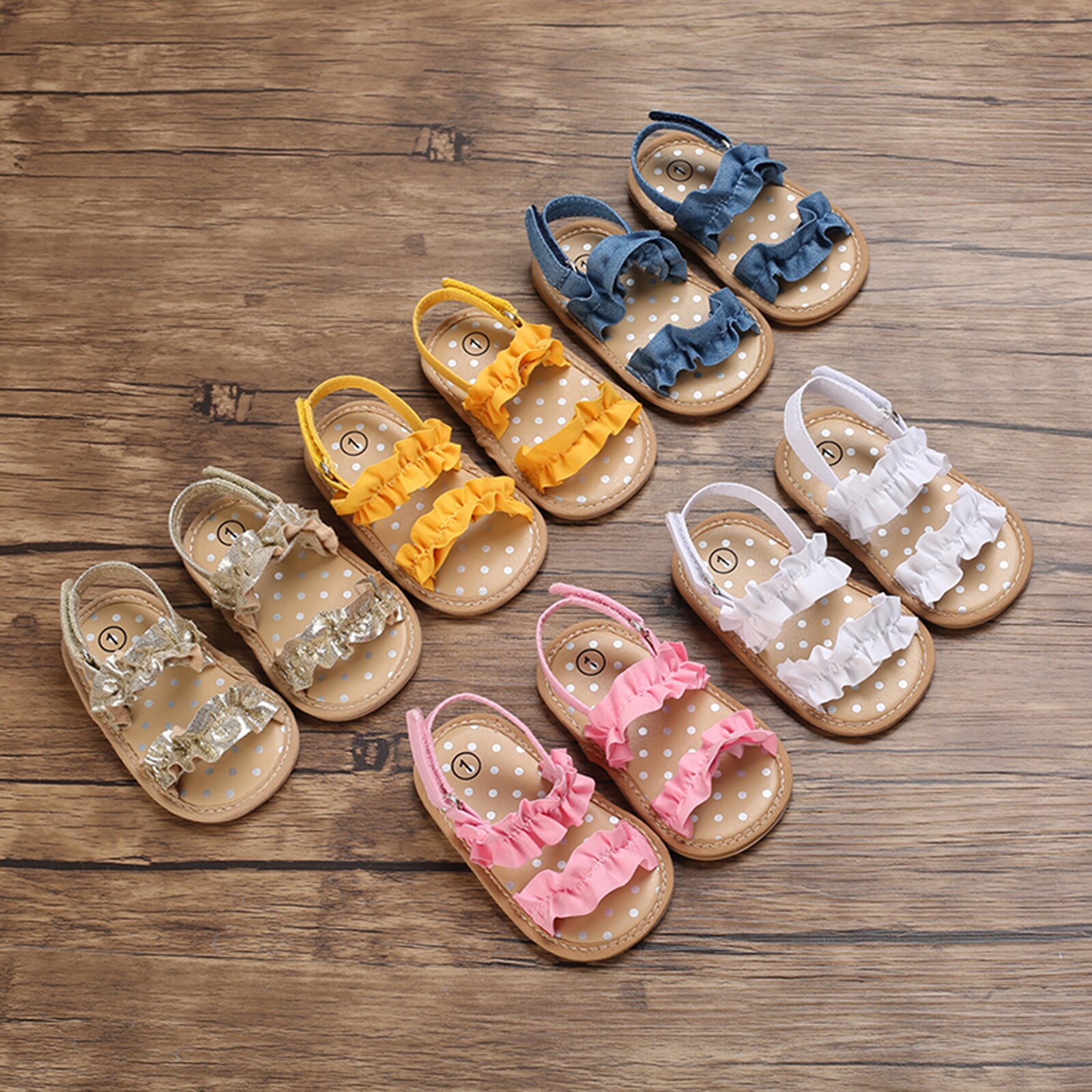 Baby Baby Meisje Schoenen Peuter Flats Sandalen Zachte Rubberen Zool Anti-Slip Zomer Solid Ruffle Crib Eerste Wandelaar Schoenen
