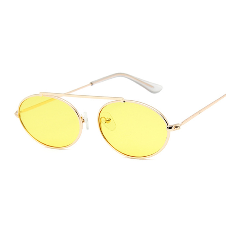 Gafas de sol ovaladas pequeñas Vintage para mujer, gafas de sol transparentes con montura metálica de , gafas de sol para mujer, gafas de sol Rosa UV400: GoldYellow