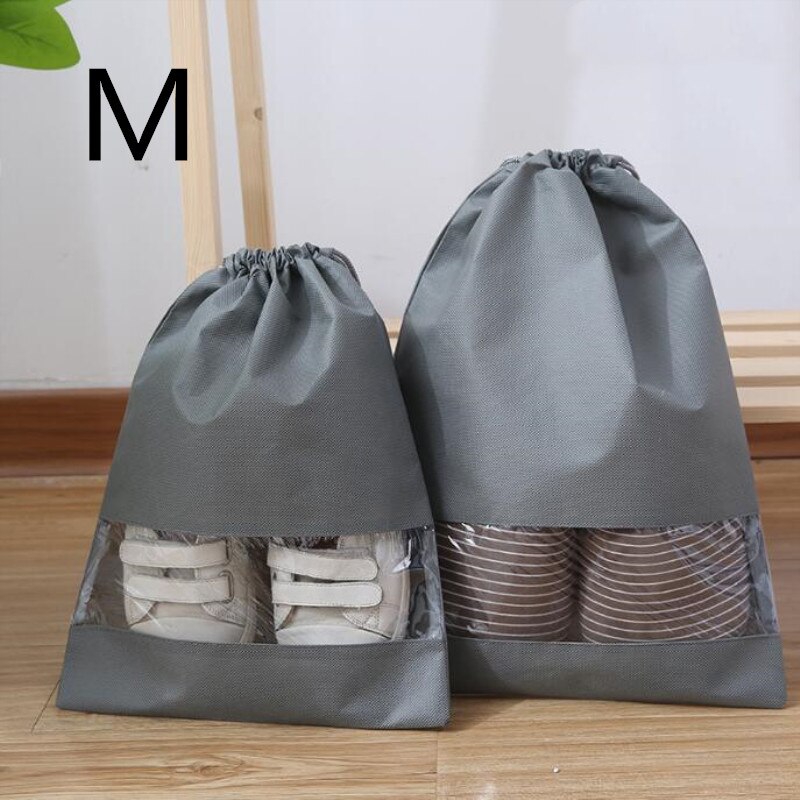 Nyeste vandtætte sko taske pose opbevaring rejsetaske ikke-vævet tøjvask organisator bærbar tote snor taske arrangør dækning: B grå m