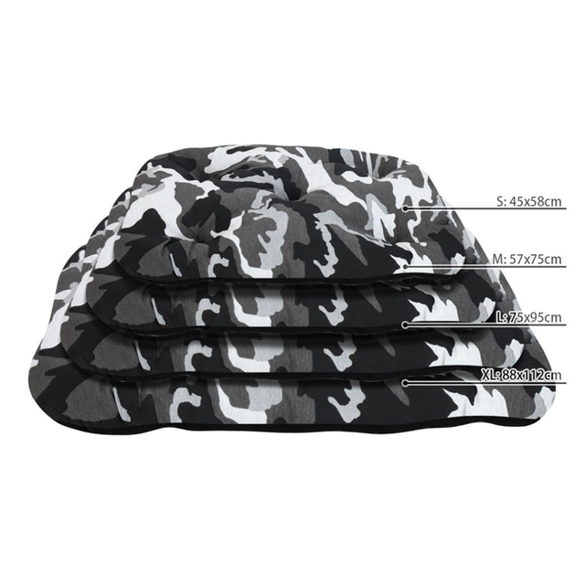 MASCOTALANDIA Cama para perros y gatos camuflaje ovalada Colchoneta para perro y gato para casa Colchón suave y cálido Esterilla transpirable para mascotas Fondo impermeable y antideslizante Cojín calida cómoda: NEGRO / S