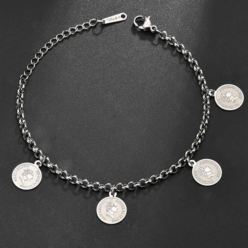 Hip Hop Armreifen Punk Dicke Kette Armbänder edelstahl runde anhänger Armbänder Gothic Münze Anhänger Schmuck