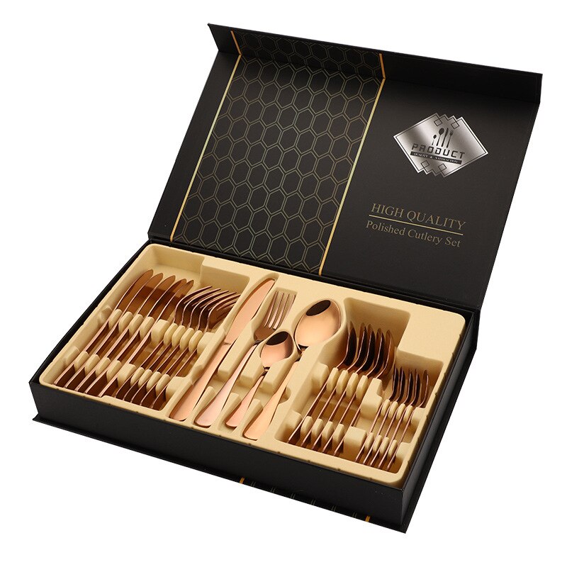 24pcs Gold Tableware Set Stainless Steel Knife Fork Spoon Dinnerware Box Cutlery Set Kitchen Flatware Tools Housewarming: 1010-rose gold