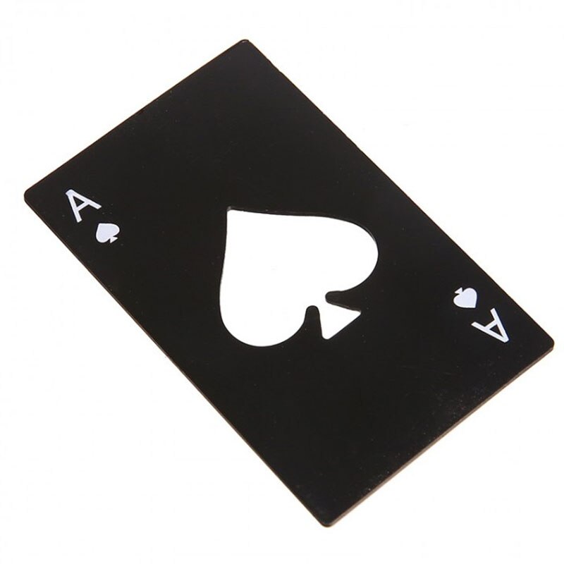 Poker es af spader form stilfuld rustfrit stål øl vin soda glas flaske låg åbner bærbare bar værktøjer: Sort