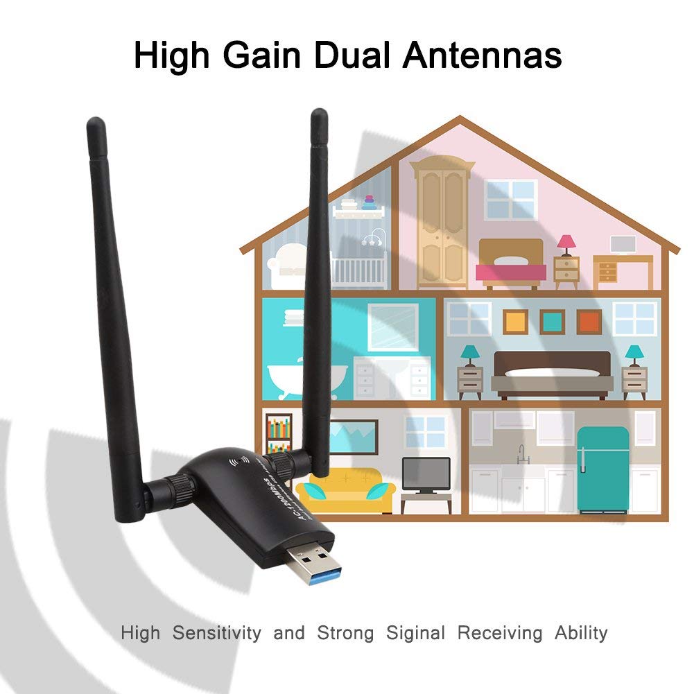 Draadloze Usb Wifi Adapter 1200Mbps Dual Band 2.4Ghz/300Mbps 5Ghz/867Mbps High Gain dual 5dBi Antennes Netwerk Wifi Usb 3.0