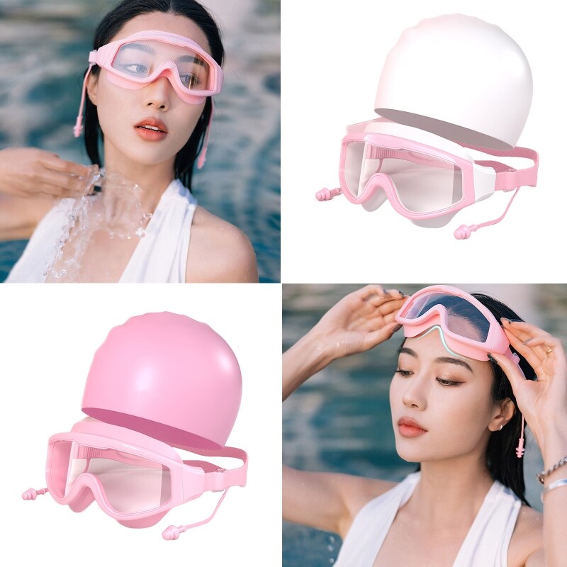 A9LD Pak Van Kinderen Zwemmen Caps Zwemmen Bril Siliconen Zwemmen Caps Voor Kinderen Tieners Lange Krullend Haar Vlechten Waterdicht Zwemmen hoed