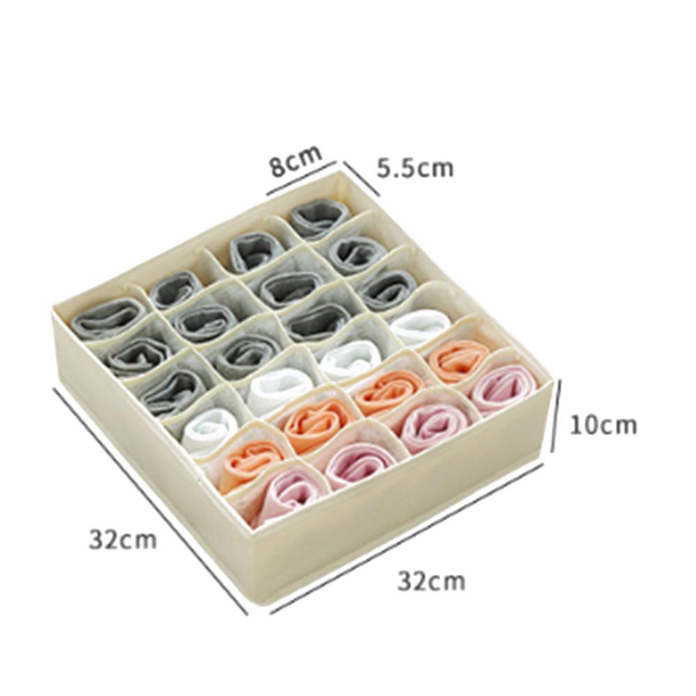 24/16/7 grid underwear/socks storage box Collapsible Underwear Storage Basket Cloth Box Detachable Sorting Elastic Split Holder: Beige 24grid