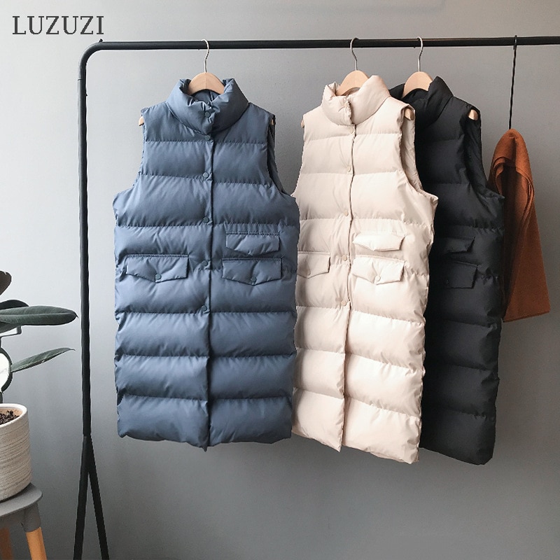 LUZUZI automne hiver coton femmes gilet dames gilet décontracté femme longue gilet veste sans manches pour les femmes coupe ajustée manteau