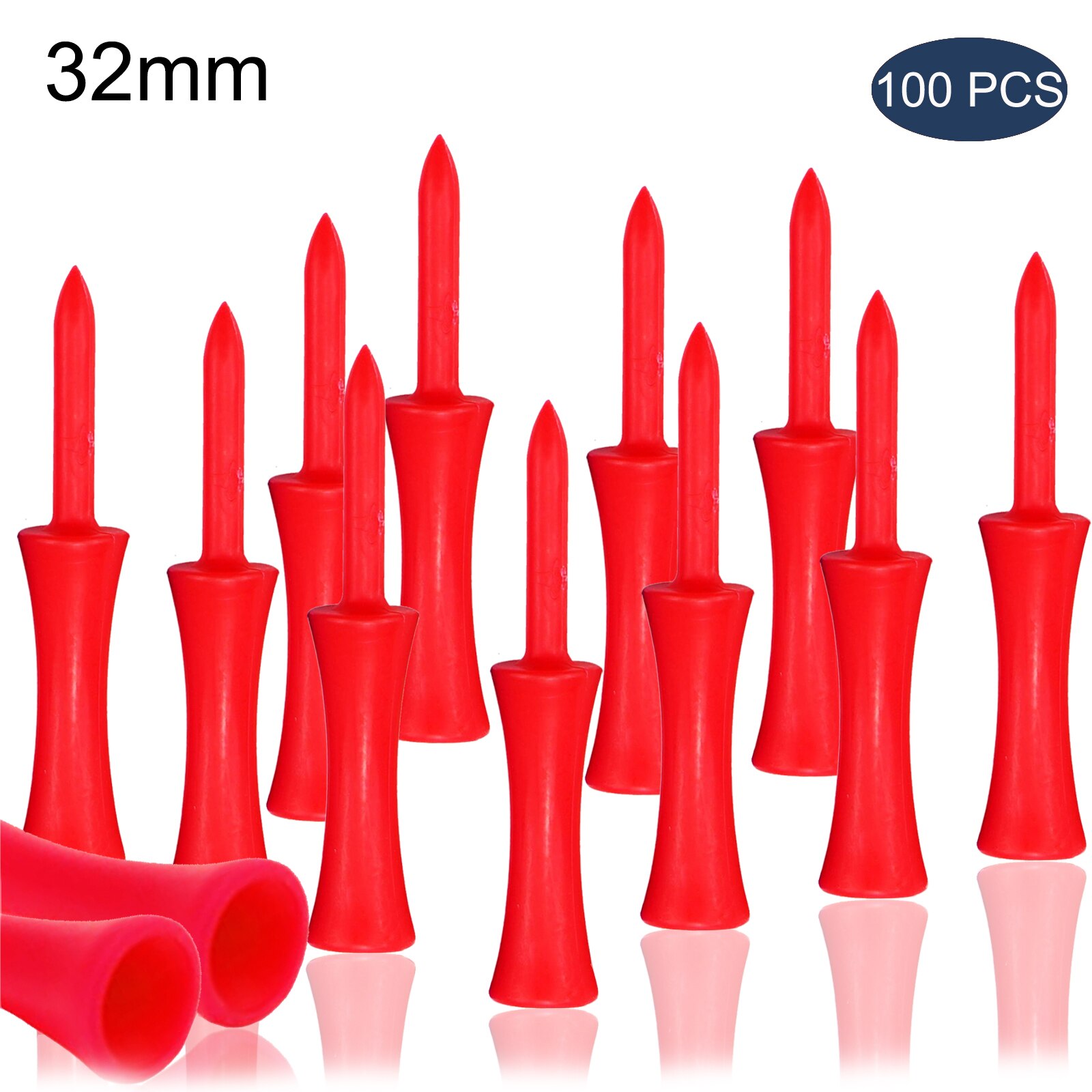 100 Pcs Training Golf Tees Plastic for Driver 32mm 39mm 45mm 51mm 58mm 70mm Long Castle Tee Unbreakable Tool: Red 32mm 100Pcs