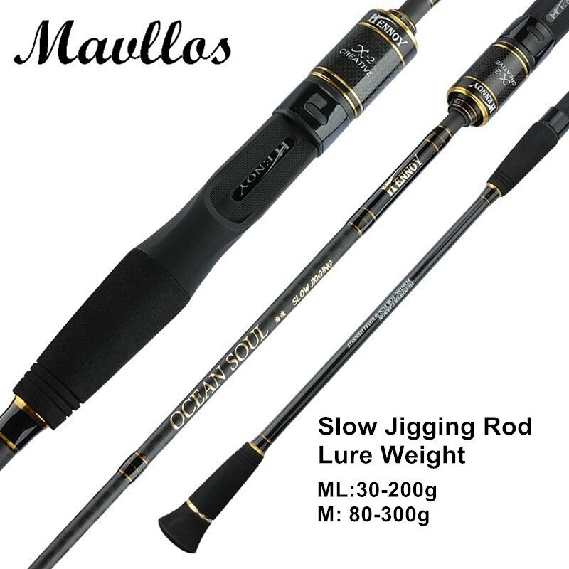 Mavllos 1.95m Slow Jigging Fishing Rod Casting Spinning Fishing Rod 2 Section L.W. 30-300g Carbon Saltwater Slow Jigging Rod
