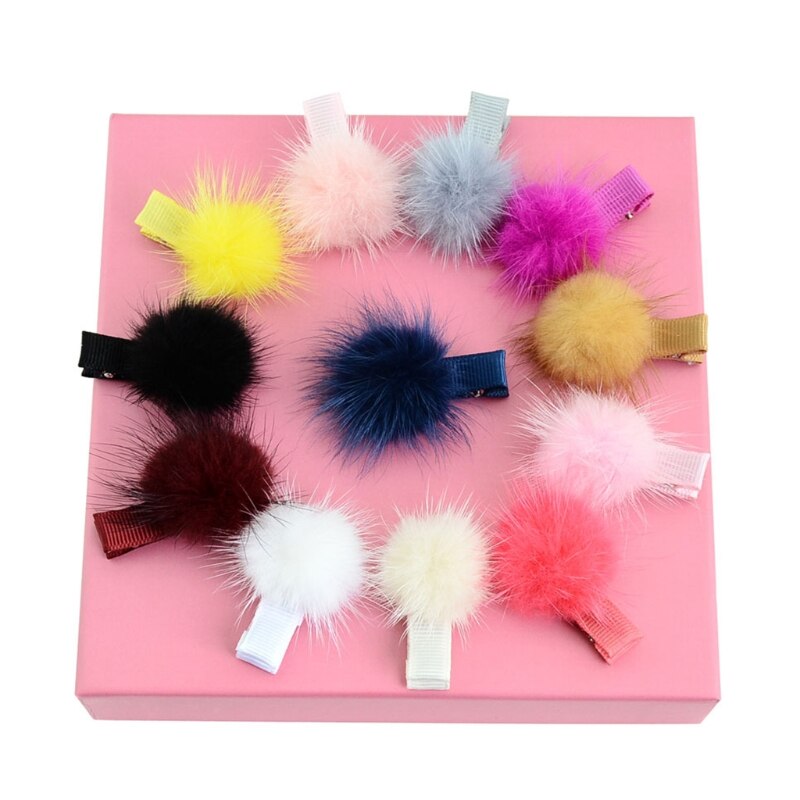 12 Pcs Koreanischen Fell Ball Pompon Haar Clip Pin Barrettes Headwear Für Baby Mädchen GXMB