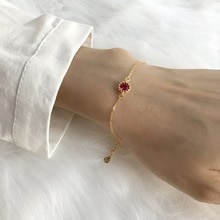 Tiny Geometrische Runde 925 Sterling Silber Red Rubin Edelstein Armband 18K Gelb Gold Link Kette Mädchen Hochzeit Armband Armbänder