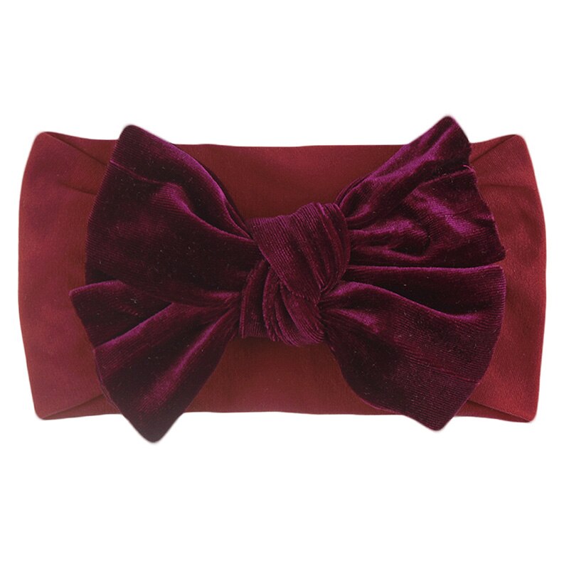 Inverno de pelúcia veludo bebê bandana para meninas arco grande cor sólida elástico hairbands princesa bonito acessórios para o cabelo do bebê coisas: style 4 wine red