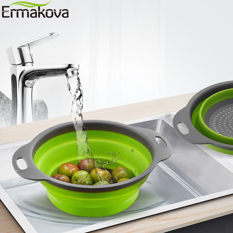 Ermakova Keuken Opvouwbare Vergiet Premium Siliconen Inklapbare Zeef Groente Fruit Colanders Zeven Vouwen Zeef