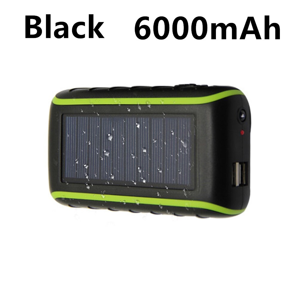 Multifunctionele Solar Power Bank 6000/8000Mah Hand Crank Dynamo Aangedreven Dubbele Usb Outdoors Solar Draagbare Oplader Poverbank: 6000mAh Black