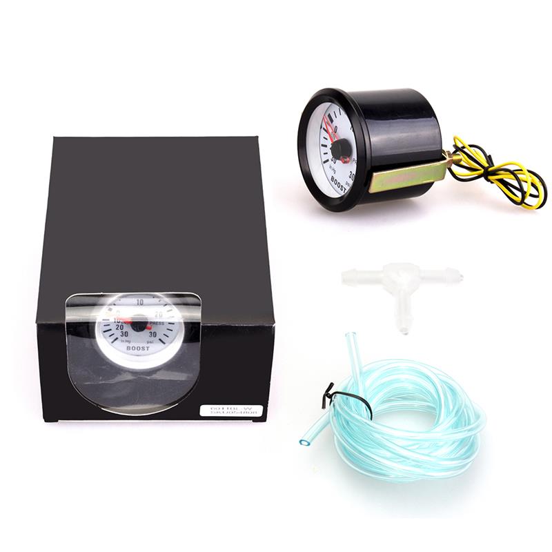 Auto Meter Boost Gauge 2 "52Mm Bar Turbo Boost Gauge -1 ~ 2 Bar / -30 ~ 30 Psi Vacuüm Druk Meter Voor Auto Blauw Licht Zwarte Rand 12V