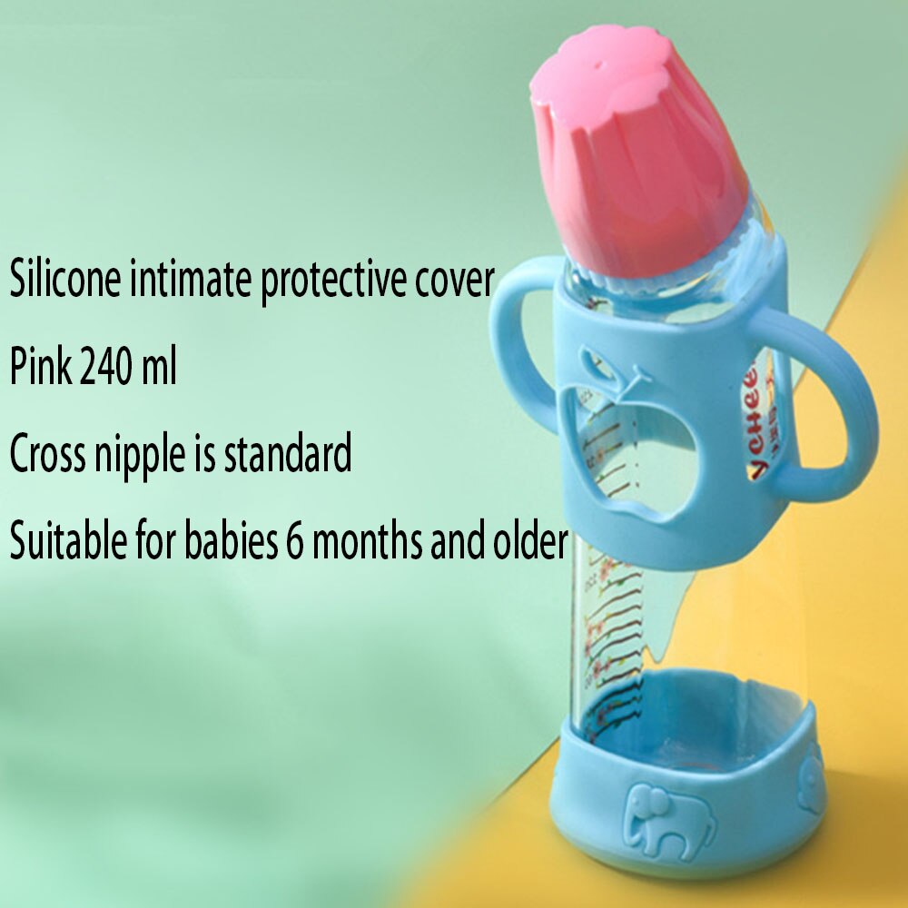 Biberón de borosilicato para bebé, botella de vidrio con etiqueta, pezón de leche para madre y bebé, 150/240ml: pink240ml