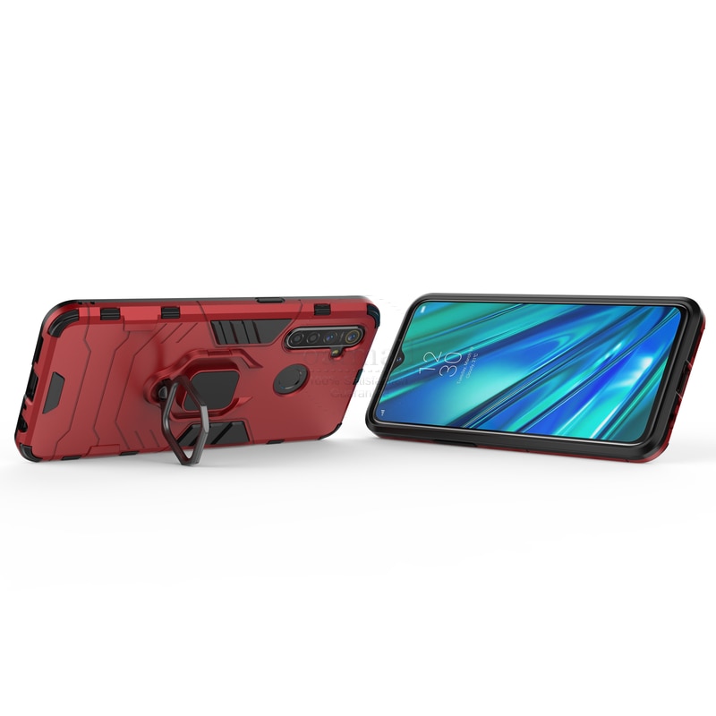Hybrid Rugged Armor For OPPO REALME C3 Case Kickstand With Metal Finger Ring Shock Proof Cover For OPPO Realmi C3 Phone Cases