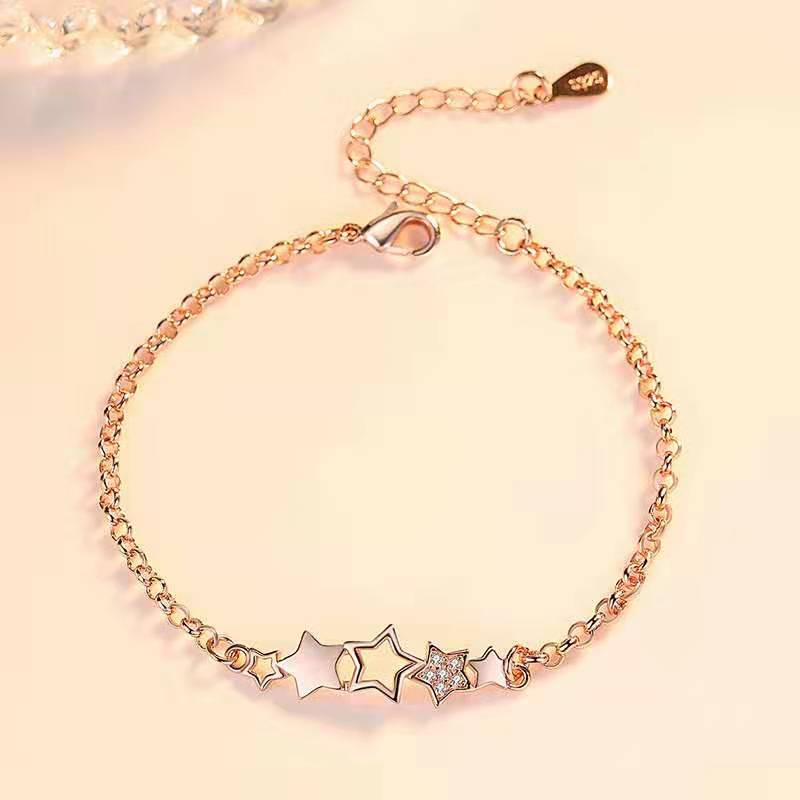 Plata de Ley 925/Rosa estrella color dorada enlace pulseras con estrellas para mujer pulsera amuleto de estrella con circón cristal cadena ajustable