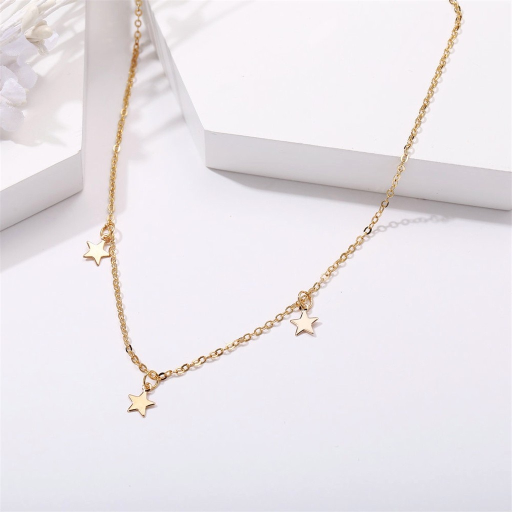 Pendant Necklace For Women Simple Alloy Gold Three Stars Long Chain Necklace Rose Flower Collar Female Jewelry