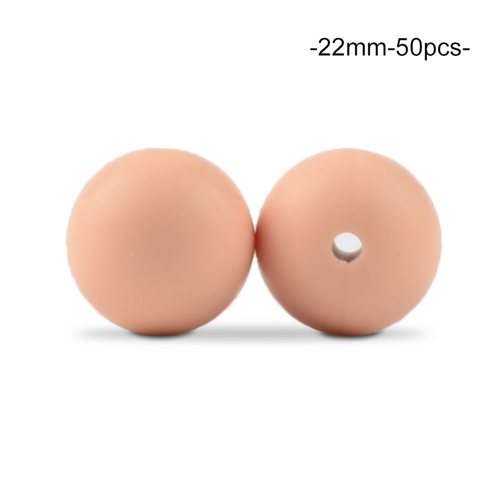 Cuentas de dentición de silicona redondas sueltas de 22MM, 50 unidades/lote para collar de dentición de silicona, cuentas de silicona, mordedor de bebé libre de BPA: peachy